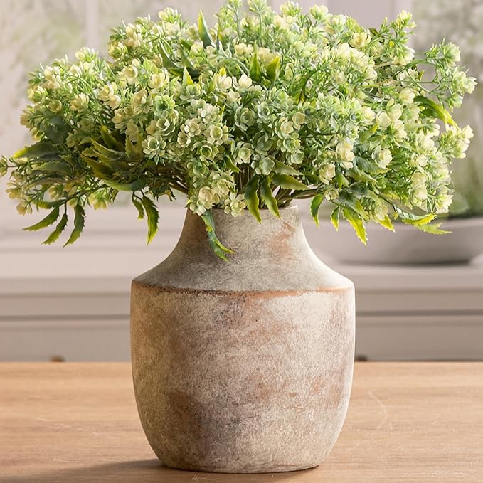 Mitt&Ditt Ceramic Flower Vase, 7.5 inch Off-White Farmhouse Rustic Vase, Handcrafted Weathered Po... | Amazon (US)