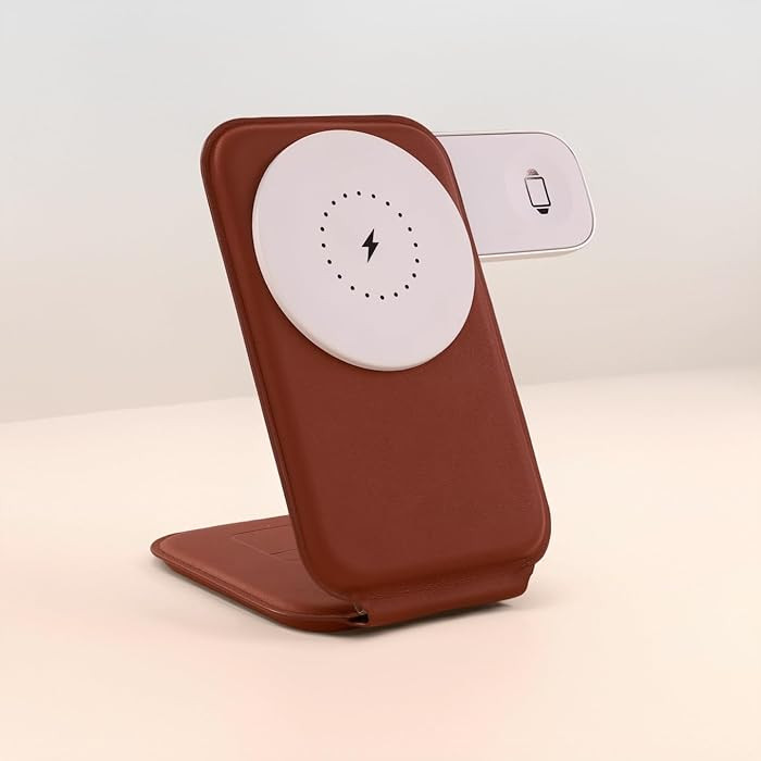 LeatherCharge Trio Foldable 3-in-1 Magnetic Wireless Charging Station, 15W Qi Charger for iPhone ... | Amazon (US)