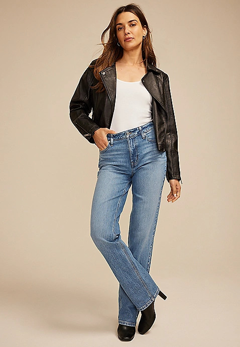 edgely™ High Rise Studded Relaxed Straight Jean | Maurices