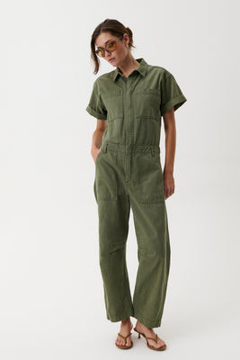 Cruz Short Sleeve Barrel Leg Jumpsuit – Meadow | Pistola Denim