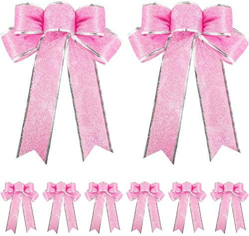 10 Pieces Glitter Christmas Tree Bow Ribbon Bows Christmas Tree Hanging Ornaments for Holiday Christ | Amazon (US)