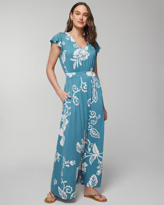 Women's Soft Jersey Flutter Sleeve Maxi Bra Dress in Blue size Small | Soma | SOMA
