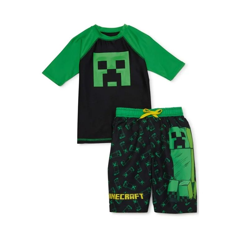 Minecraft Boys Short Sleeve Rash Guard Swim Shirt, UPF 50+ , Sizes 4-16 | Walmart (US)