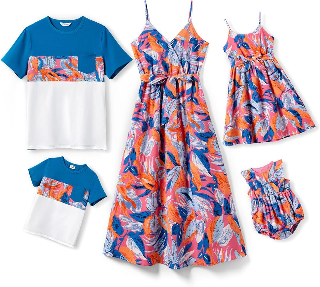 PATPAT Family Matching Outfits Mommy and Me Dresses Hawaiian Vacation Beach Tropical Spaghetti St... | Amazon (US)