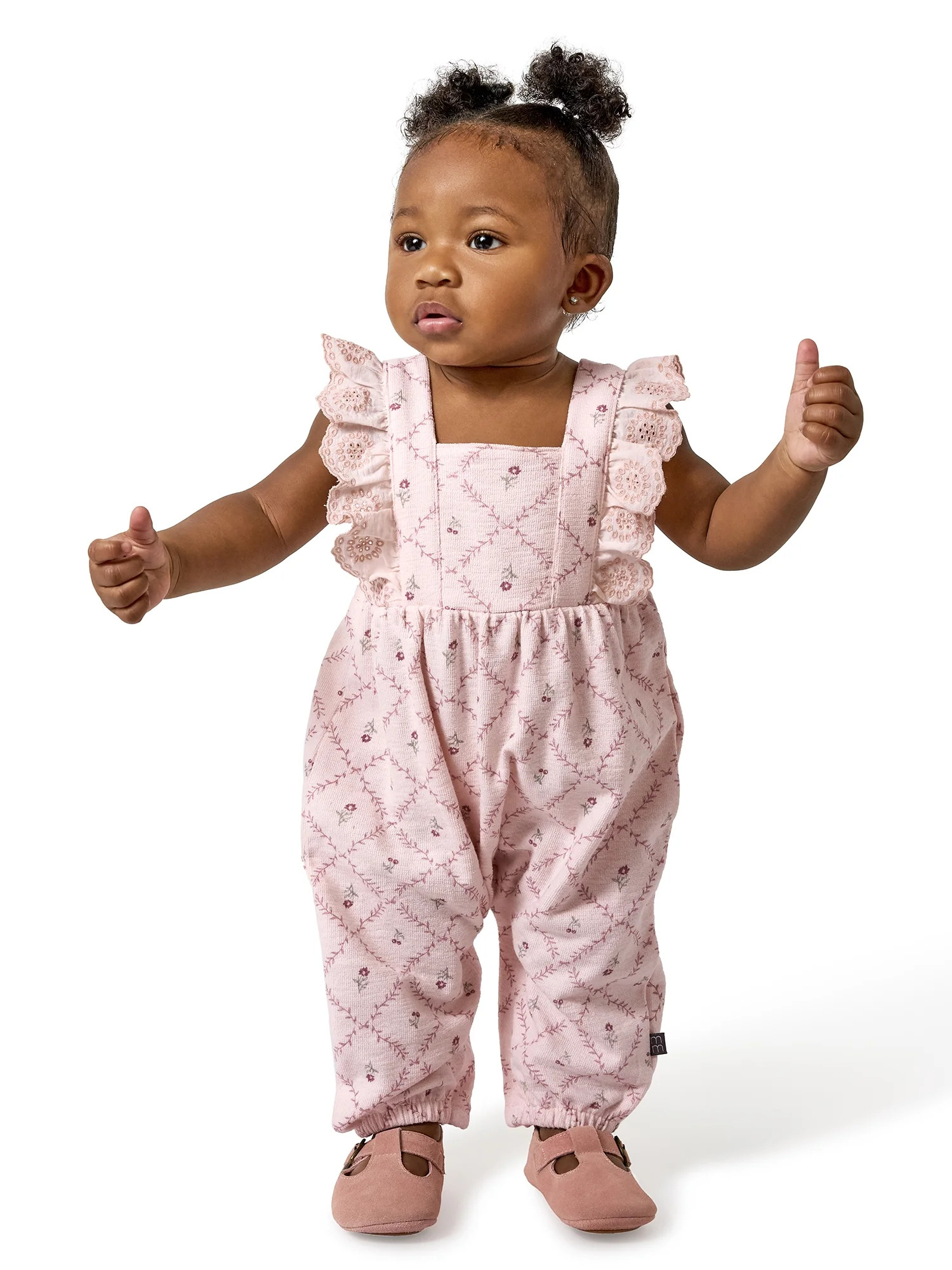 Modern Moments by Gerber baby Girl Long Leg Romper with Ruffle Detail, Sizes 0/3 Months - 24 Mont... | Walmart (US)