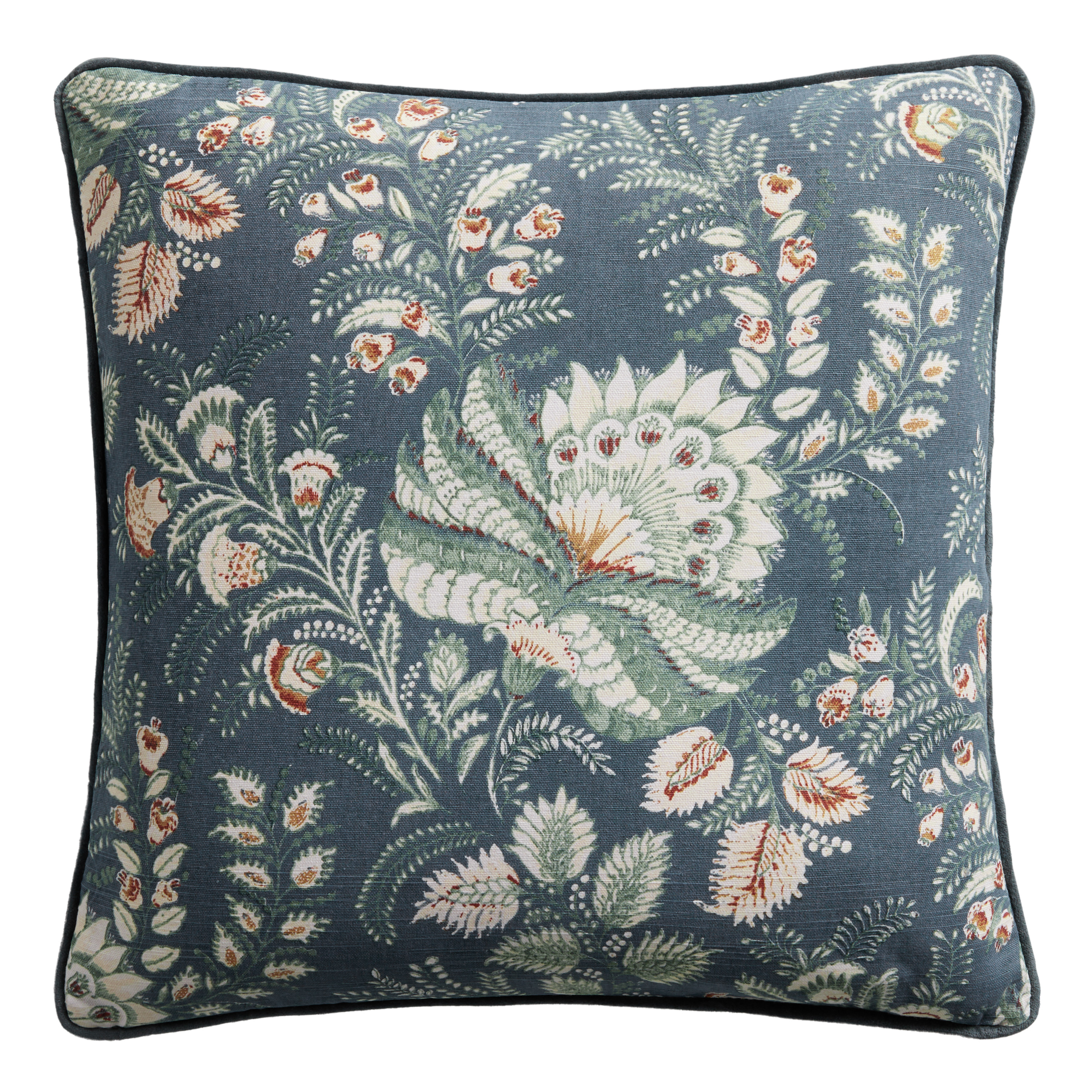 Teal Blue Jacobean Floral Throw Pillow | World Market