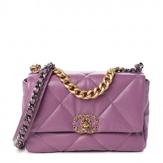 CHANEL Goatskin Quilted Medium Chanel 19 Flap Violet Purple | Fashionphile