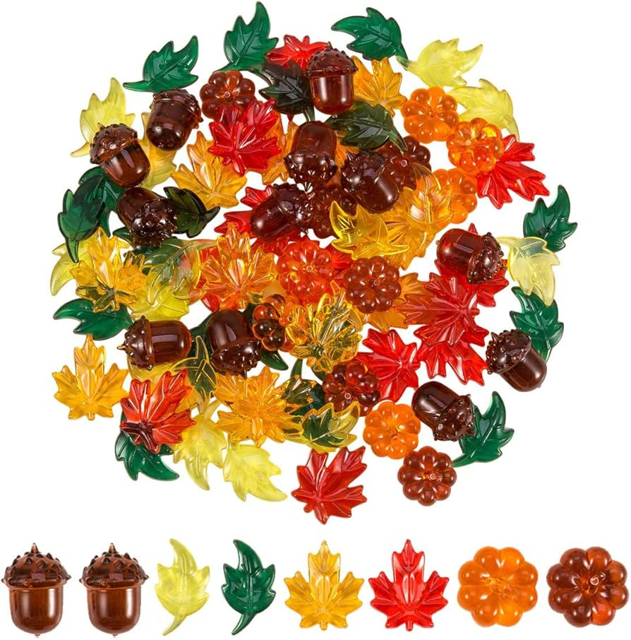 84 Pieces Acrylic Leaves Mini Acrylic Pumpkin Maple Leaves Acorns Crystals Gems for Thanksgiving ... | Amazon (US)