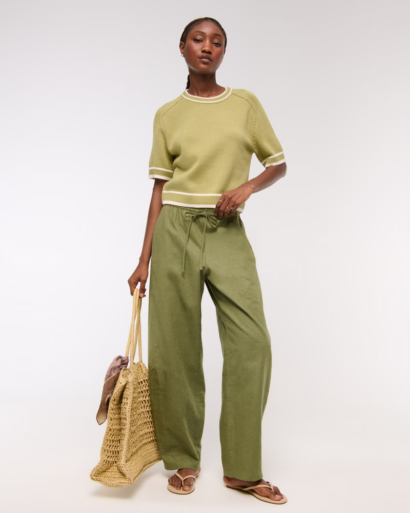 Linen-Blend Barrel Pull-On Pant | Abercrombie & Fitch (US)