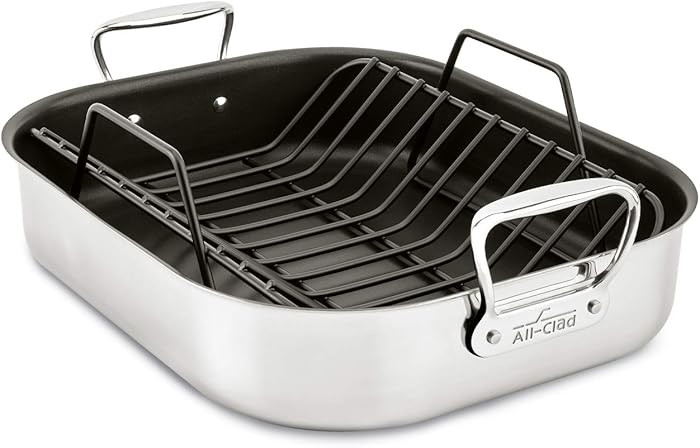 All-Clad Specialty Stainless Steel Large Roaster with Nonstick Rack 13x16 Inch Oven Broiler Safe ... | Amazon (US)