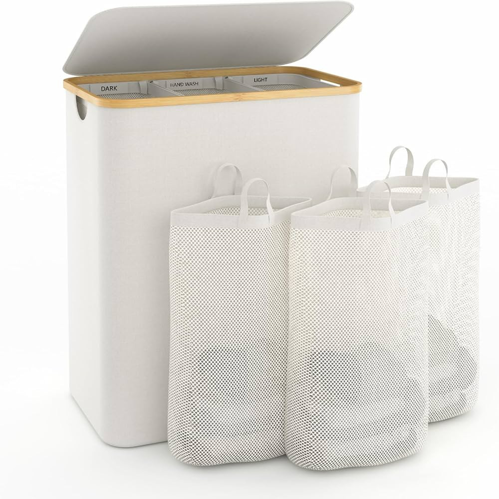 Laundry Basket with Lid, 145L Extra Large Laundry Hamper 3 Section Dirty Clothes Hampers for Laun... | Amazon (US)