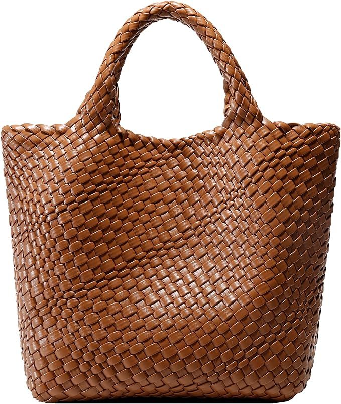 Woven Bag for Women, Vegan Leather Tote Bag Large Summer Beach Travel Handbag and Purse Retro Han... | Amazon (UK)