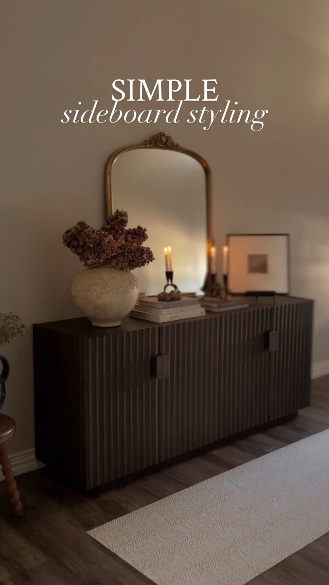 Simple, elevated, and moody — sideboard styling that makes a quiet statement. Layered neutrals, soft candlelight, and organic textures tie it all together 🤎✨

#LTKSeasonal #LTKSaleAlert #LTKFindsUnder50