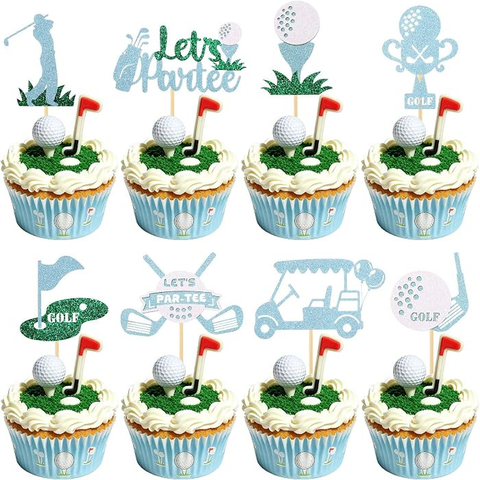 48Pcs Blue Golf Cupcake Toppers Golf Birthday Party Decorations Lets Partee Cupcake Picks Golf Ca... | Amazon (US)