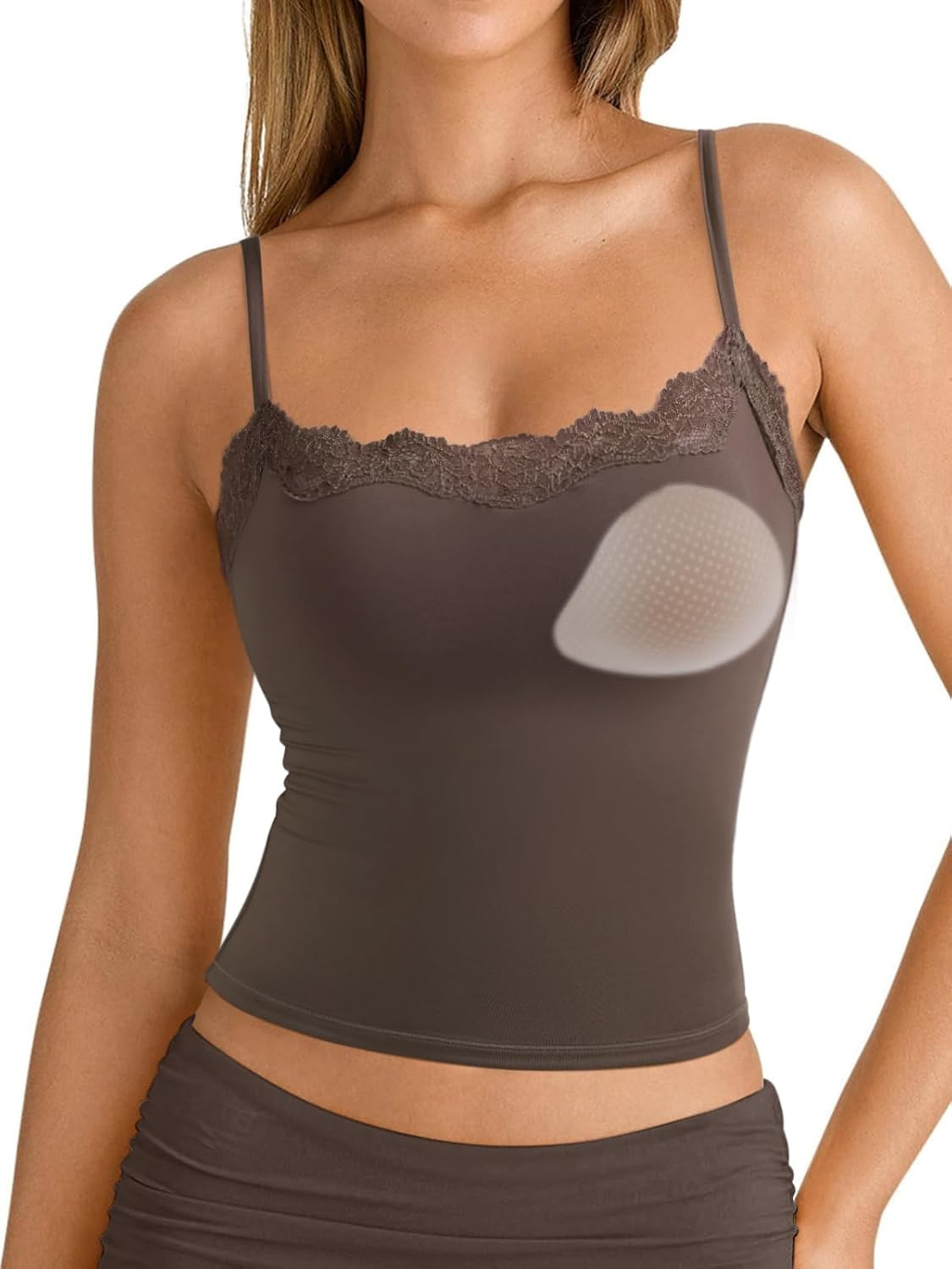 SUUKSESS Women Double Lined Lace Cami Tank Top Summer Padded Going Out Tops Basic Shirts | Amazon (US)