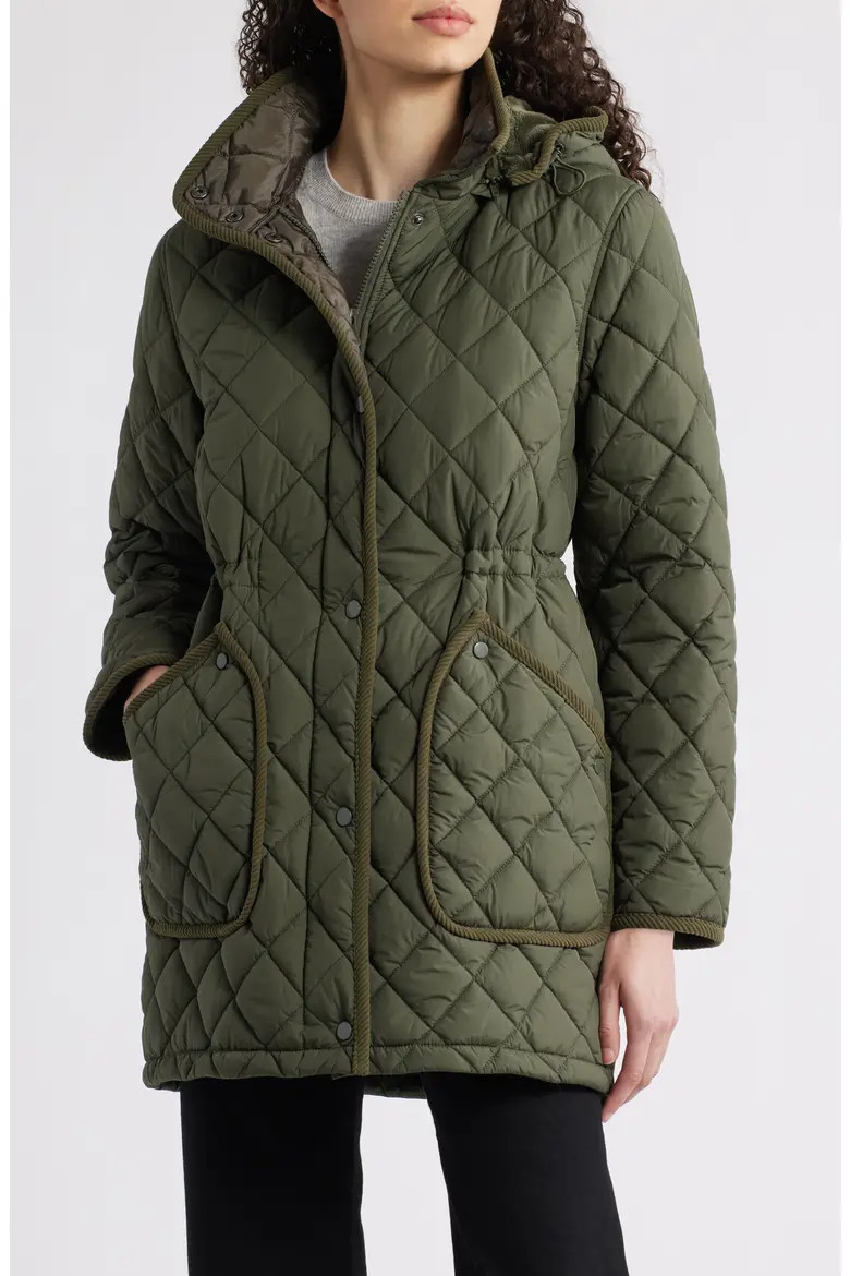 Bernardo Diamond Quilted Hooded Puffer Coat in Dusty Taupe at Nordstrom, Size X-Small | Nordstrom
