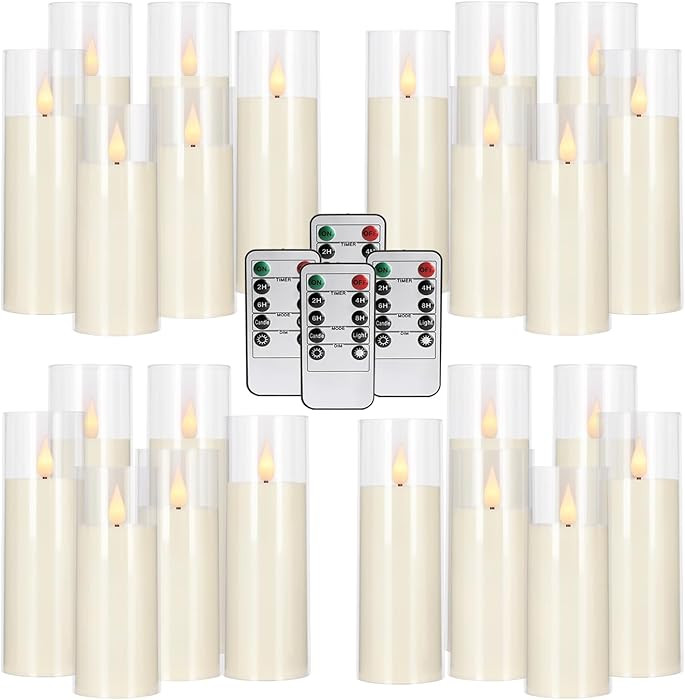 24-Pack Acrylic LED Flameless Pillar Candles with Remote & Timer, Battery Powered - Perfect for I... | Amazon (US)