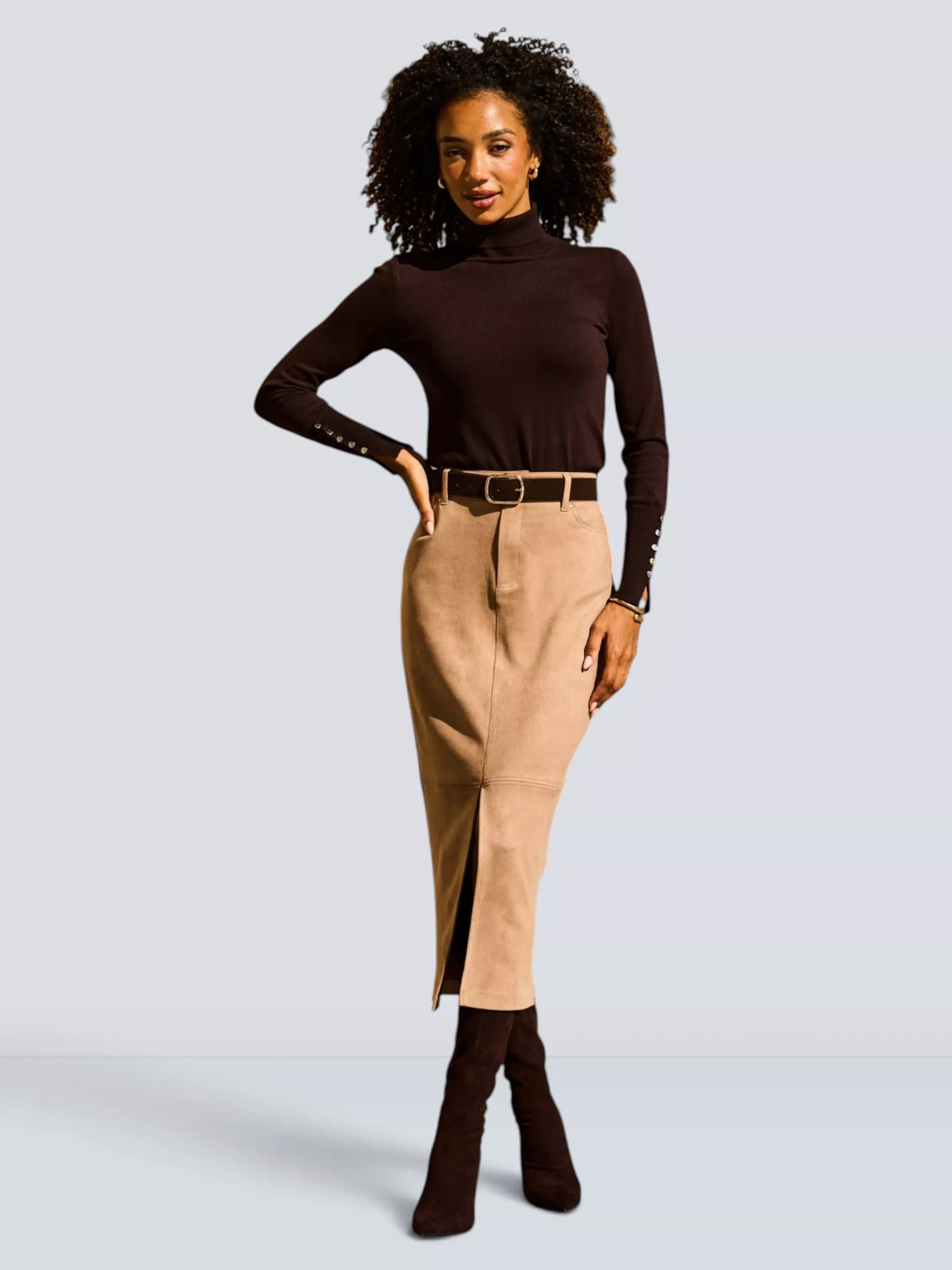 Sosandar Suede Pencil Skirt, Taupe | John Lewis (UK)