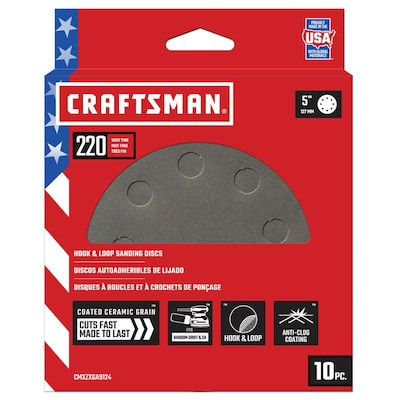 CRAFTSMAN 5 In 8H H/L Cer Disc 220 Grt 10pk 10-Piece Ceramic Alumina 220-Grit Disc Sandpaper Lowe... | Lowe's