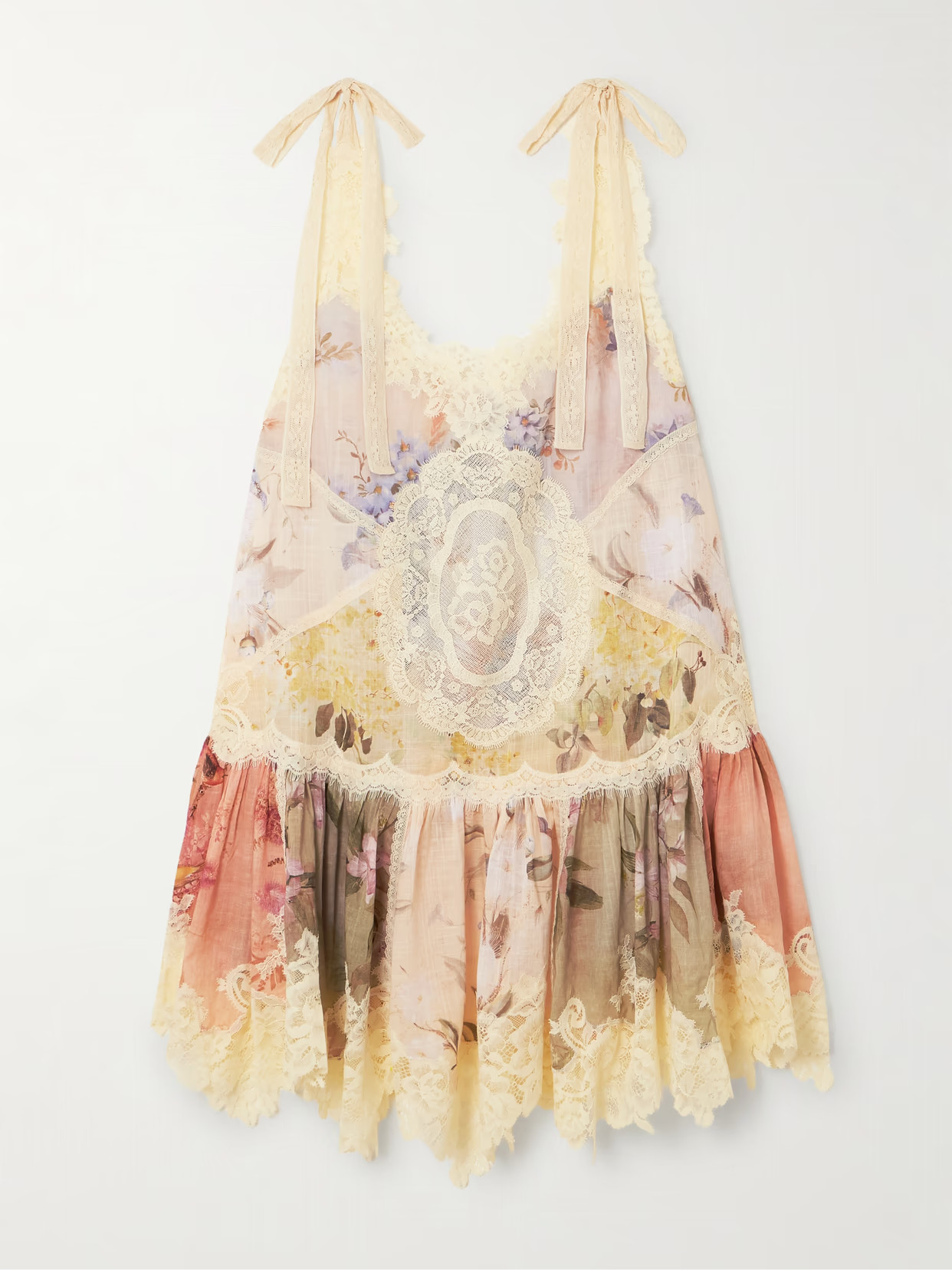 Zimmermann - Cascadian Lace-trimmed Floral-print Cotton-gauze Mini Dress - Multi | NET-A-PORTER (US)