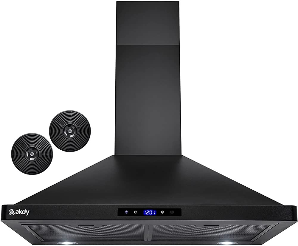 AKDY Convertible Kitchen Wall Mount Range Hood in Black Painted Stainless Steel with Lights and C... | Amazon (US)