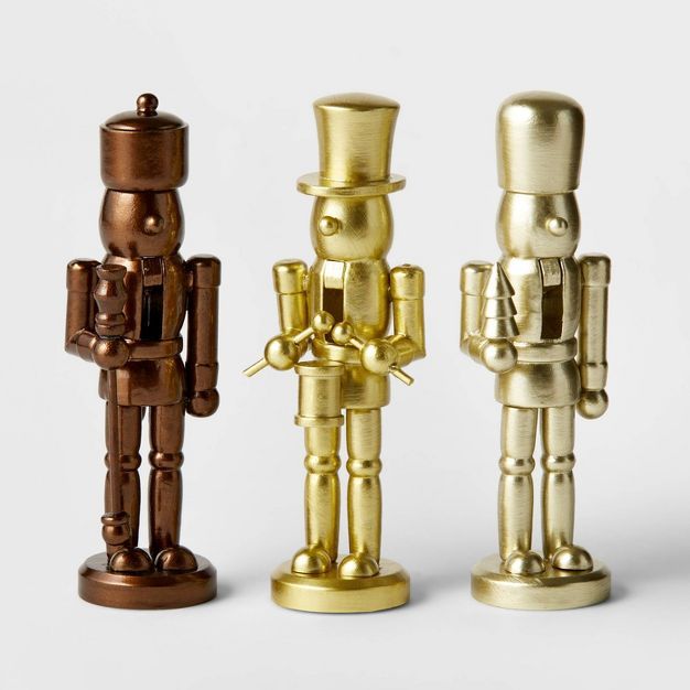 3pc Wood Nutcracker Decorative Figurine Set Gold/Silver/Bronze - Wondershop™ | Target