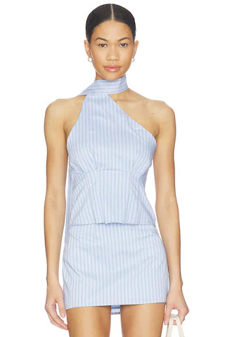 ALL THE WAYS Sandy Tie Neck Top in Blue Stripe from Revolve.com | Revolve Clothing (Global)