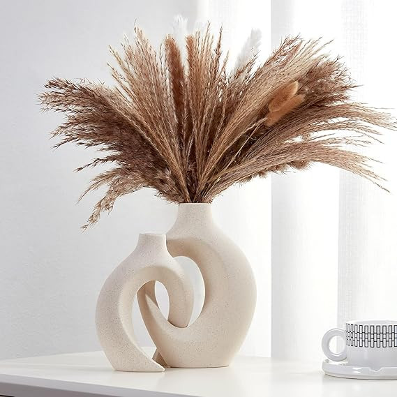 Vase, Matte Snuggle Hollow Flower Vase for Pampas Grass Vase Decor, White Boho Decor Donut Cerami... | Amazon (CA)
