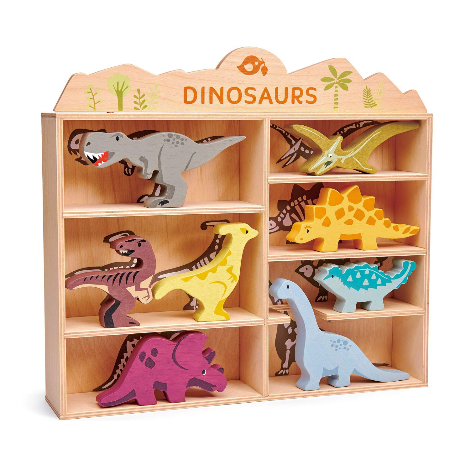 Tender Leaf Toys Dinosaur Animals – 8 Wooden Prehistoric Figurines with a Display Shelf - Class... | Amazon (US)