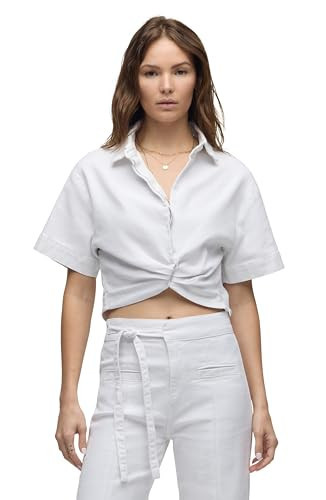 HUDSON Women's Knot Front Button Down Short Sleeve Shirt, Crisp White | Amazon (US)