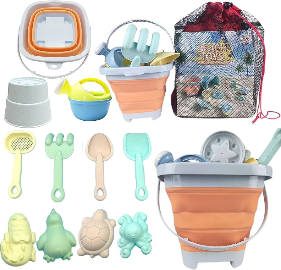 Collapsible Beach Toys with Big Mesh Bag & Sand Mold and Shovels Set, Sand Toys Set， Beach Toy ... | Amazon (US)