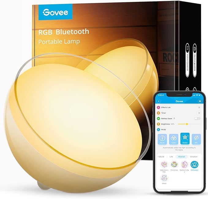 Govee Ambient Portable Smart Light, LED Dimmable Bluetooth Table Lamp with RGBWW, Rechargeable, A... | Amazon (US)