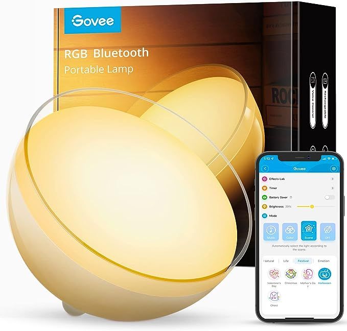 Govee Ambient Portable Smart Light, LED Dimmable Bluetooth Table Lamp with RGBWW, Rechargeable, A... | Amazon (US)