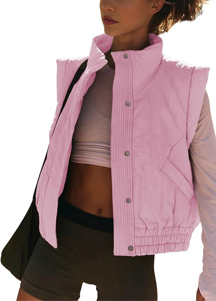 Athlisan Womens Cropped Puffer Vest Stand Collar Sleeveless Padded Gilet Vest with Pockets | Amazon (US)