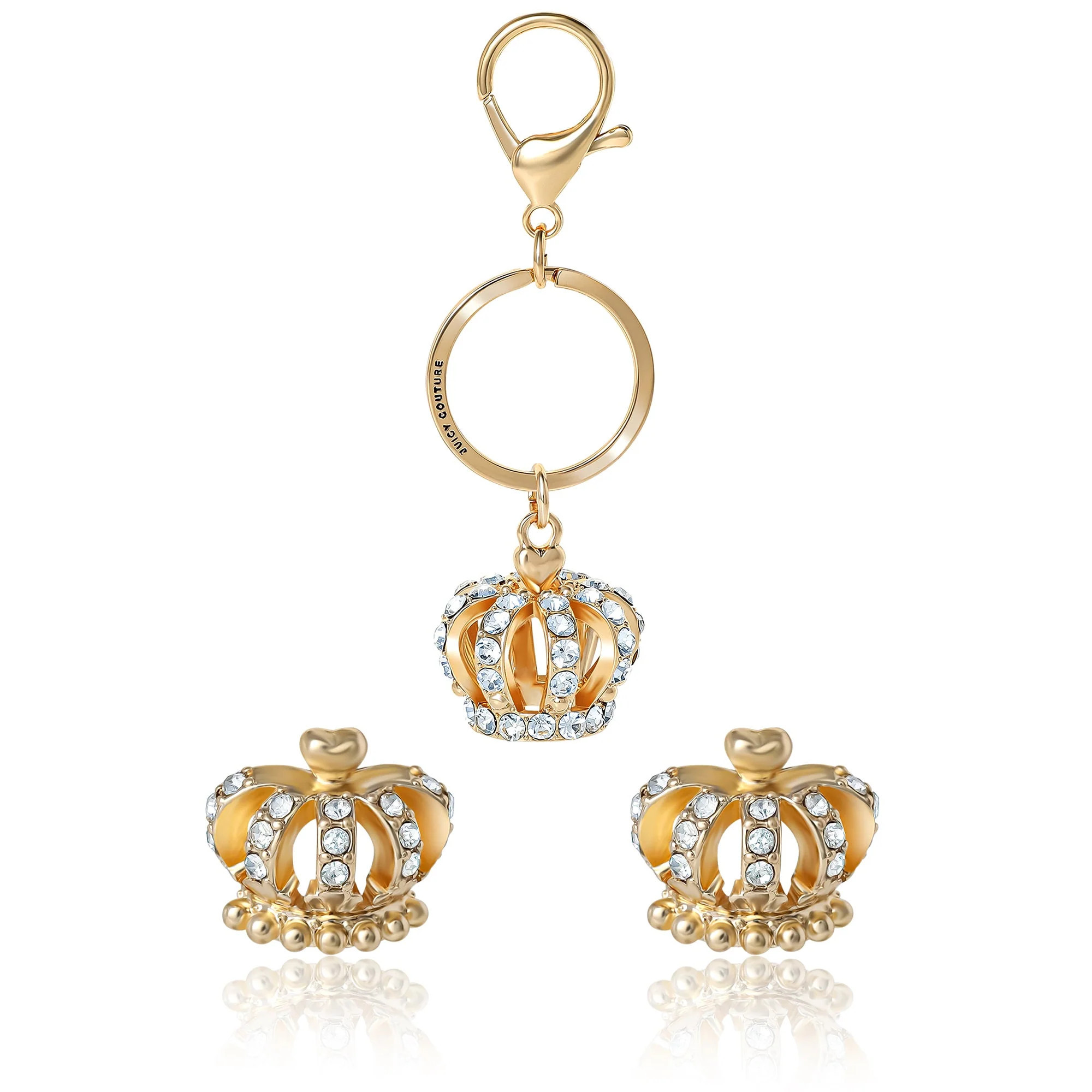 Gold-Tone Crystal Crown Keychain Bag Charm & Earring Set | Juicy Couture