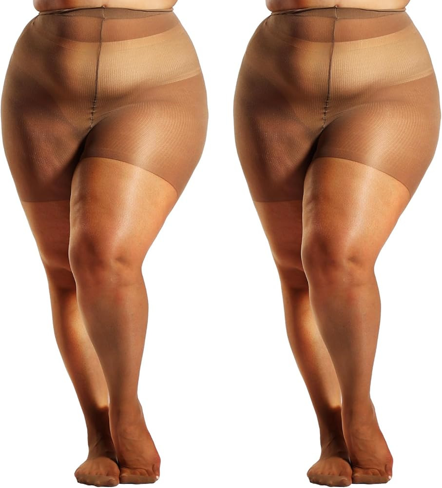 HONENNA 2 Pairs Plus Size Sheer Tights for Women, 17 Colors Ultra Thin Pantyhose Reinforced Toes ... | Amazon (US)