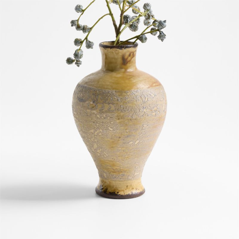 Pompeii 11" Rustic Yellow Ceramic Vase + Reviews | Crate & Barrel | Crate & Barrel