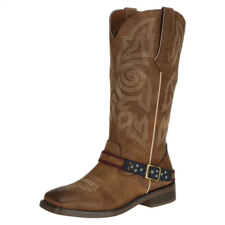 SheSole Women's Square Toe Western Cowboy Boots For Female Mid Calf Brown Size 6.5 | Walmart (US)