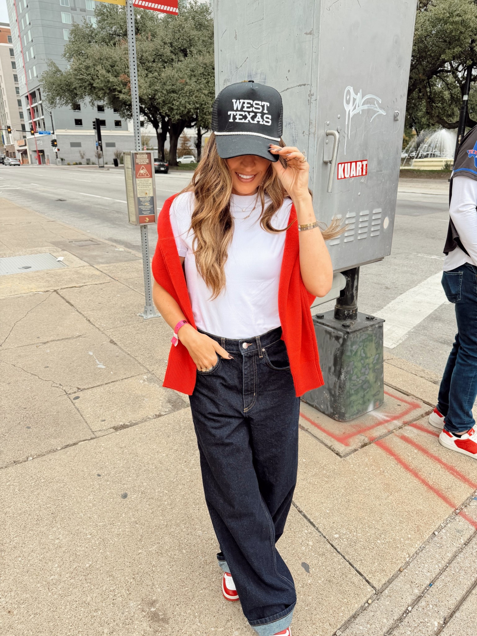 Day two cheer mom outfit - small in white tee and red sweater

#LTKFindsUnder100 #LTKPetite #LTKOver40