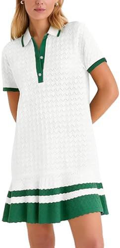 Shiyifa Crochet Hollow Polo Dress for Women Summer Short Sleeve Knit Dresses Casual Color Block S... | Amazon (US)