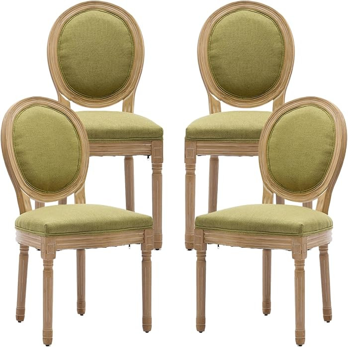 French Country Dining Chairs Set of 4, Olive Round Back Dining Chairs with Linen Upholstered Seat... | Amazon (US)