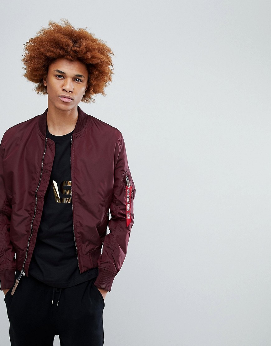 Alpha Industries MA1-TT Bomber Jacket Slim Fit in Dark Maroon - Red | ASOS US