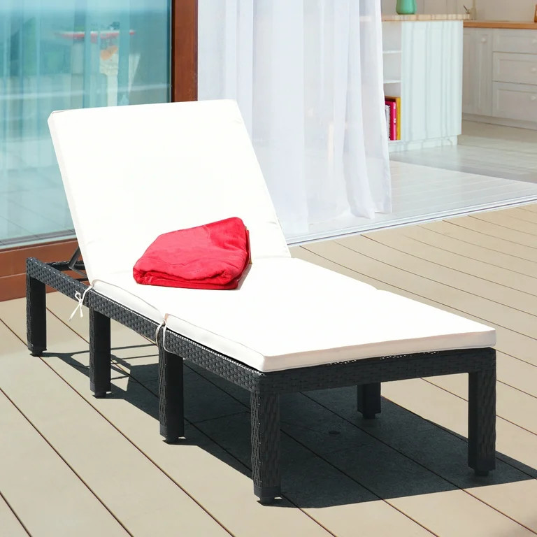 Costway Patio Lounge Chaise Couch Cushioned Rattan Height Adjustable Garden White | Walmart (US)