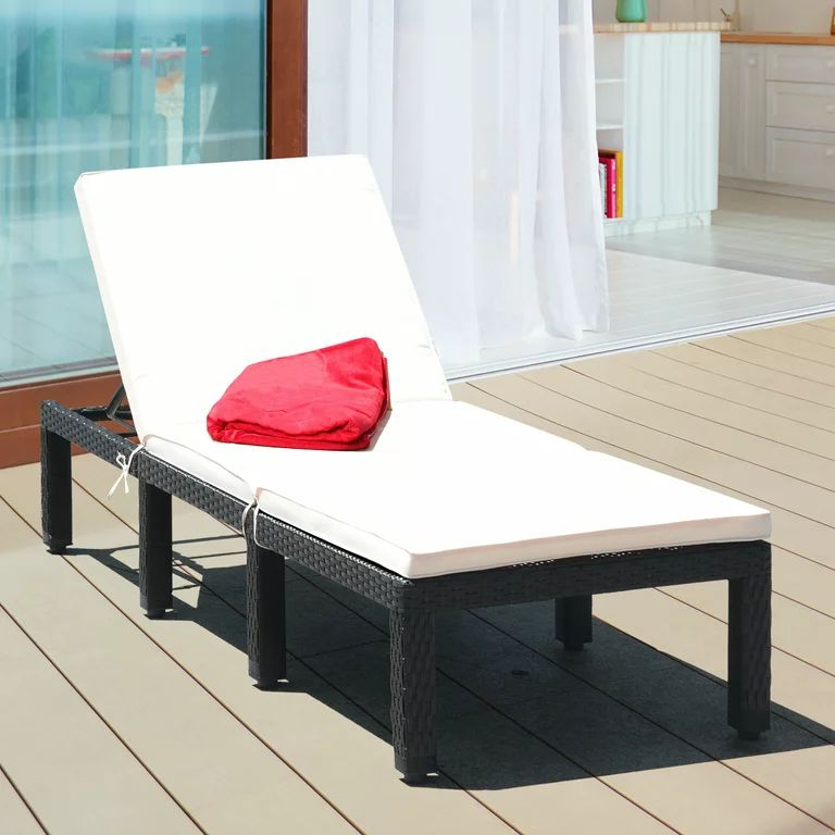 Costway Patio Lounge Chaise Couch Cushioned Rattan Height Adjustable Garden White | Walmart (US)