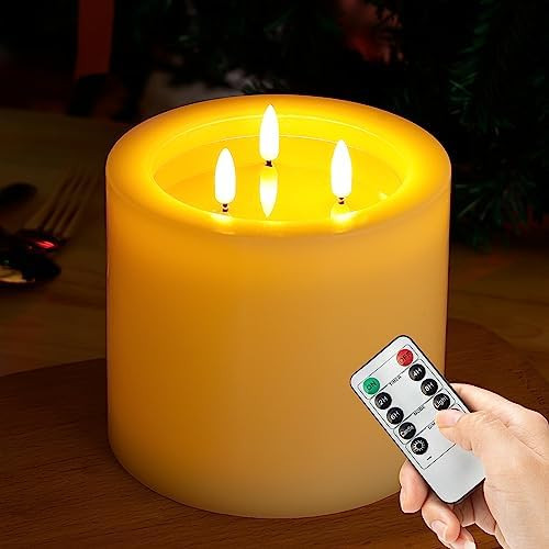 Extra Large Flameless Candles with 3 Wicks, 6"x6" Real Wax Battery Operated Candles with Remote a... | Amazon (US)