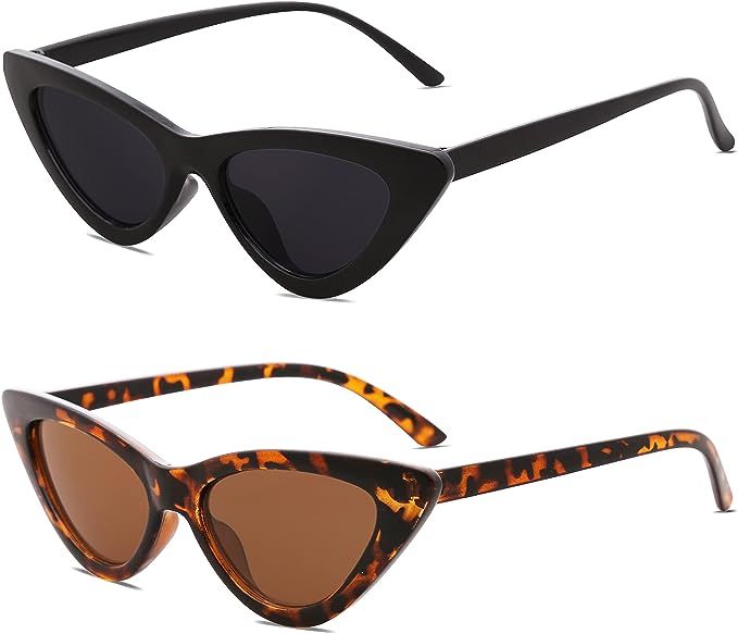 SOJOS Retro Vintage Narrow Cat Eye Sunglasses for Women Clout Goggles Plastic Frame 2 PACK SJ2044 | Amazon (US)
