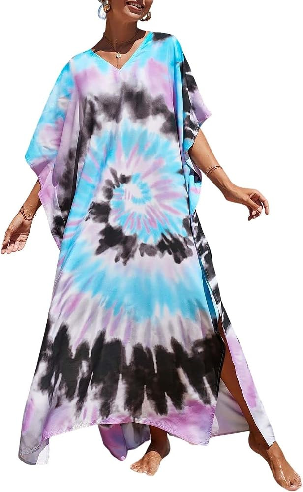 Eddoyee V Neck Print Kaftan Swimsuit Cover Ups for Women Plus Size Beach Caftan Dress Casual Loun... | Amazon (US)
