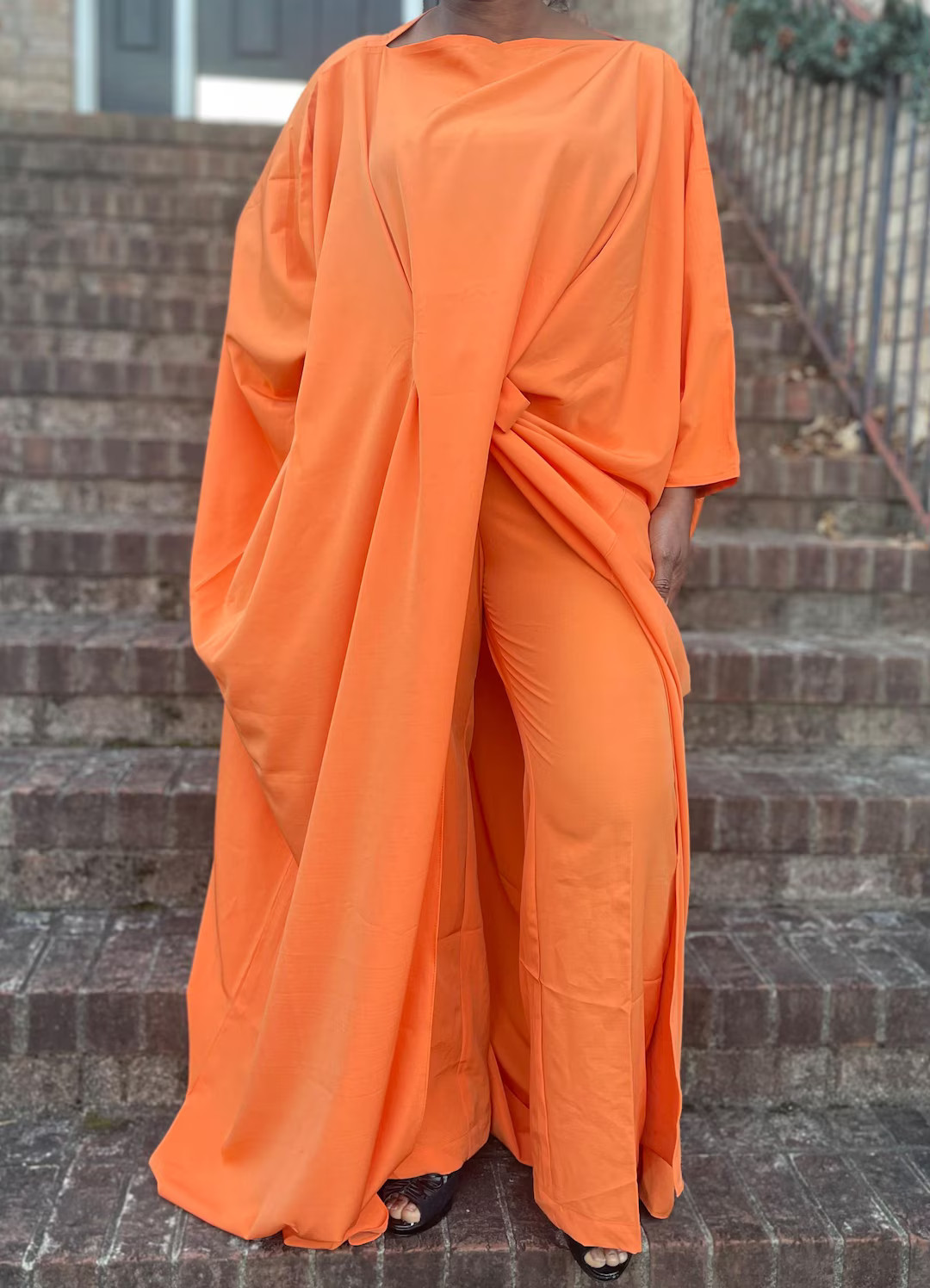 Orange Flowy Oversized Cape Top and Pants Set - Etsy UK | Etsy (US)