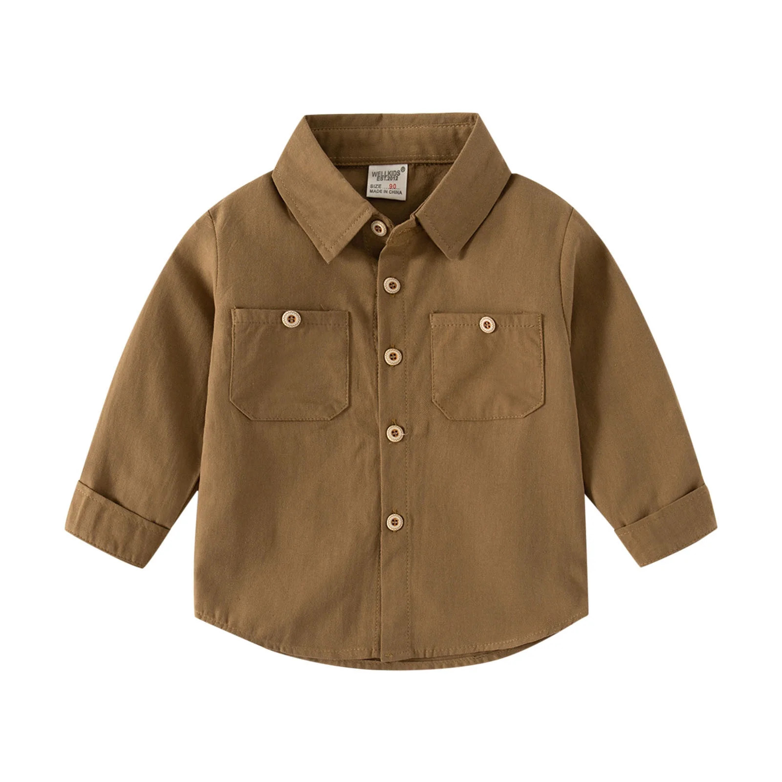 WOYY Infant Boys Long Sleeve Button-Down Shirt Solid Color Basic Cotton Casual Shirt | Walmart (US)