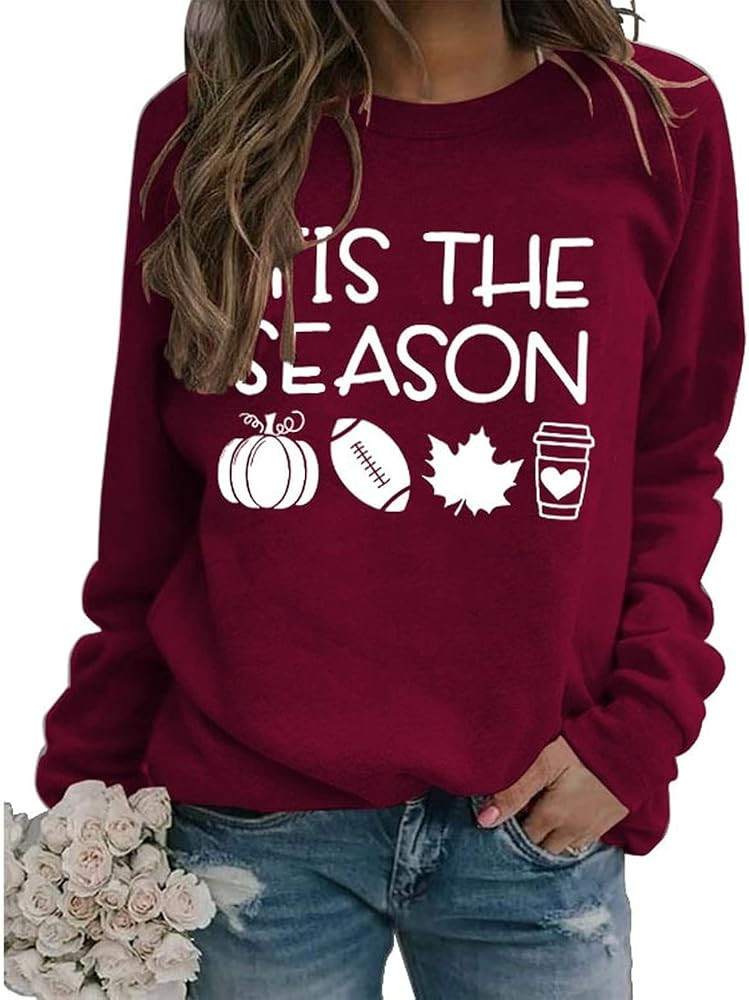 YourTops Women Tis The Season Shirt Football Pumpkin Sweatshirt | Amazon (US)